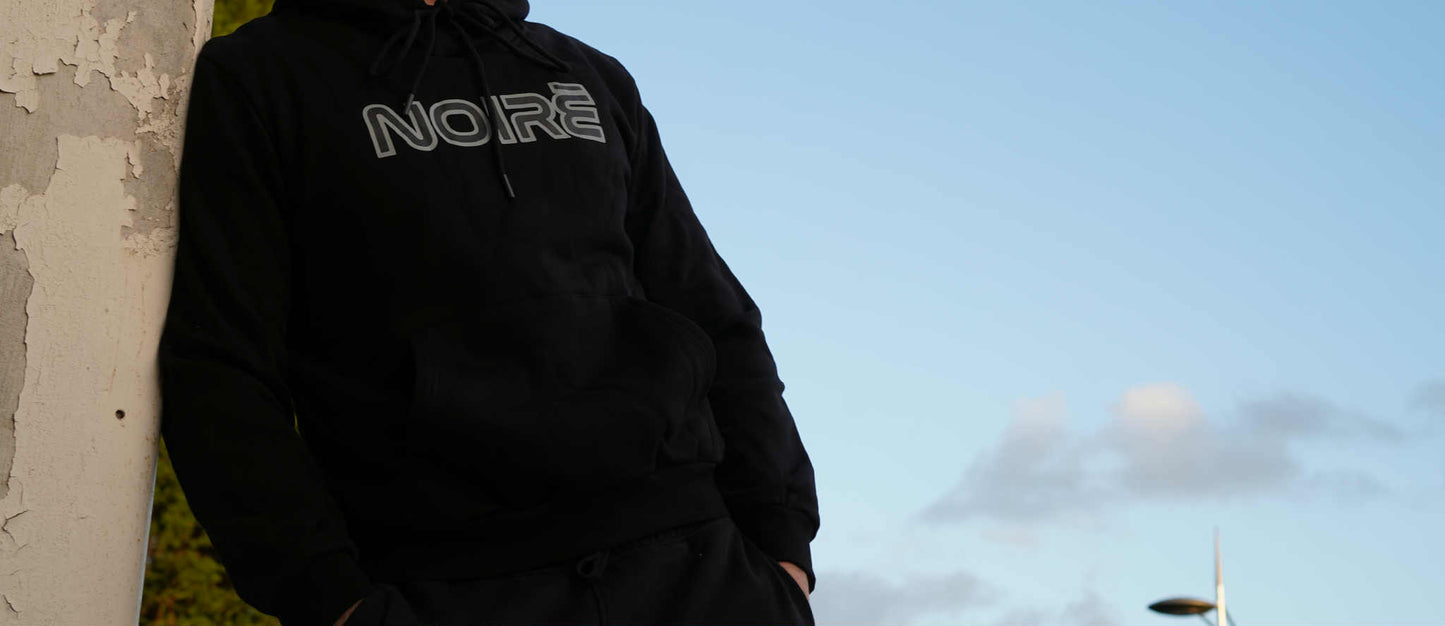 Men's Black Hoodie - Grey outline